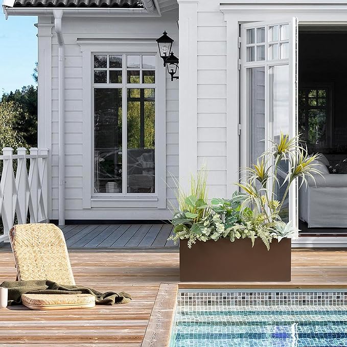 Wallowa Metallic Heavy Long and Large Outdoor/Indoor Planter Box, 38”Lx15”Wx15”H, 40Pounds, Espresso