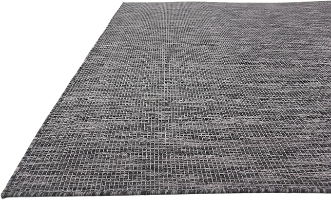 Unique Loom Collection Casual Transitional Solid Heathered Indoor/Outdoor Flatweave Area Rug (8' x 11' 4" Rectangle, Black/Ivory)