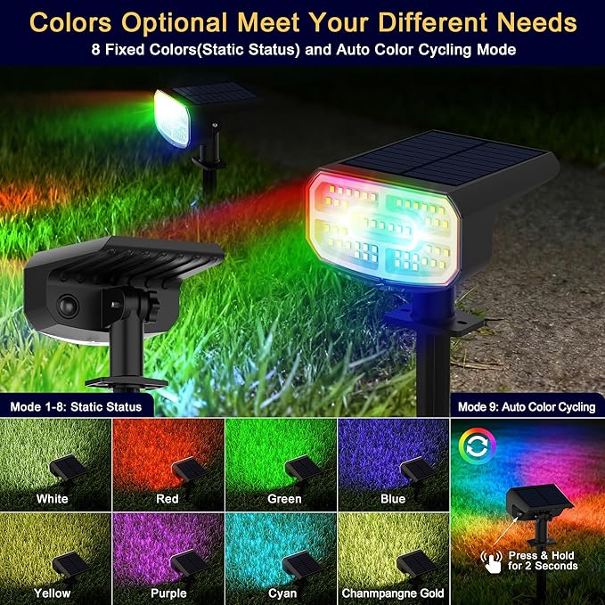 Color Changing Solar Spot Lights Outdoor Waterproof IP65,9 Lighting Modes Multicolor RGB Halloween Spotlight for Porches Yard Gardens Landscape Deconrations-4 Pack