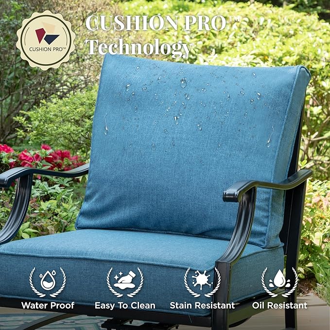 Patio Furniture Set 6 pcs, Outdoor Patio Furniture, 1 X 3-Seat Sofa, 2 X Single Chairs, 2 X Rocker Chairs, 1 X Coffee Table and 5.75" Extra Thick Cushion, Patio Conversation Set,Navy Blue