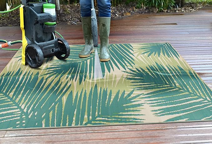 Rugshop Tropical Floral Reversible Foldable Waterproof Premium Recycled Plastic Outdoor Rugs for Patio,Backyard,RV,Deck,Picnic,Trailer,Beach,Camping Rug 6' X 9' Green