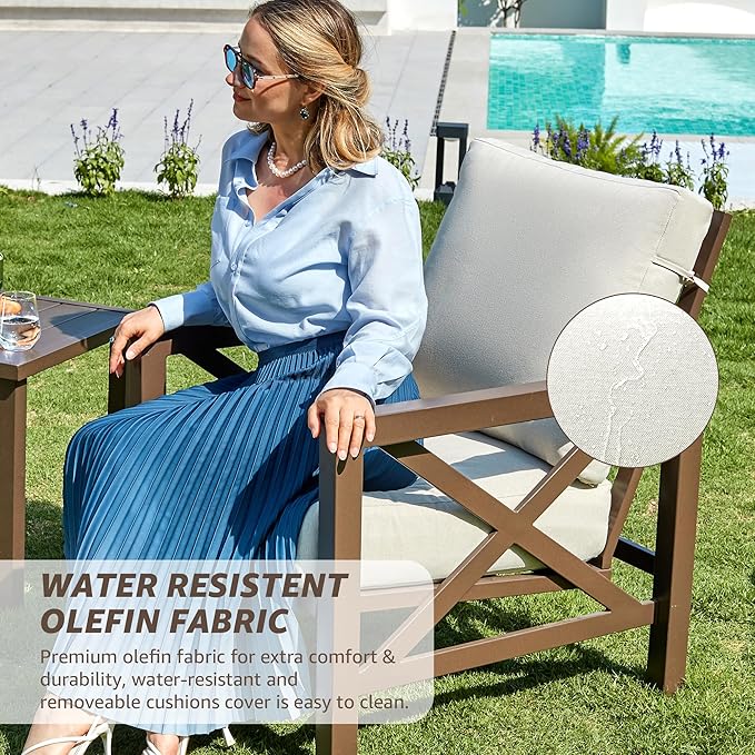 NATURAL EXPRESSIONS 4 Pieces Patio Furniture Set, Outdoor Furniture Sofa Sectional Modern Metal Patio Conversation Set with High Back Backrest & 3 Seater Loveseat and 2 Fixed Chairs