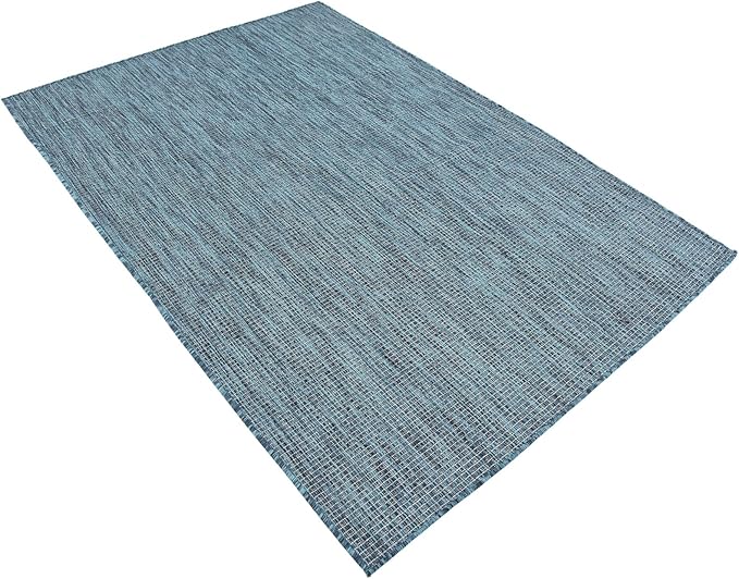 Unique Loom Collection Casual Transitional Solid Heathered Indoor/Outdoor Flatweave Area Rug (4' 1" x 6' 1" Rectangle, Teal/Navy Blue)
