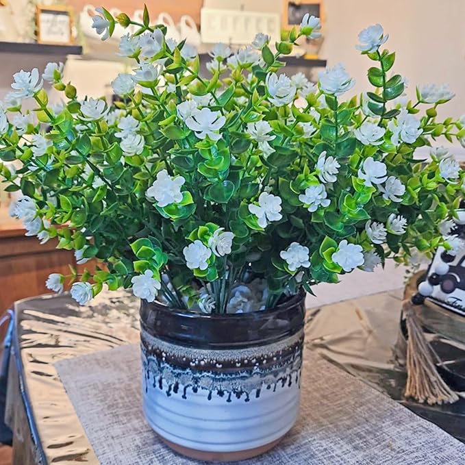 Artificial Flowers for Outdoors, Outdoor Faux Plants, 12 Bundles UV Resistant Realistic, Faux Flowers for Outdoor Planters, Spring Summer Home Garden Decoration, White