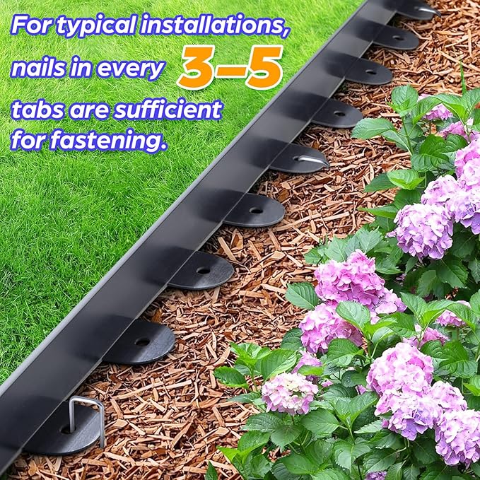 Landscape Edging, 2.0" x 60' Plastic Garden Edging with 60 Pcs Metal Spikes, Flexible Garden Border for Lawn, Landscaping, Flower Beds