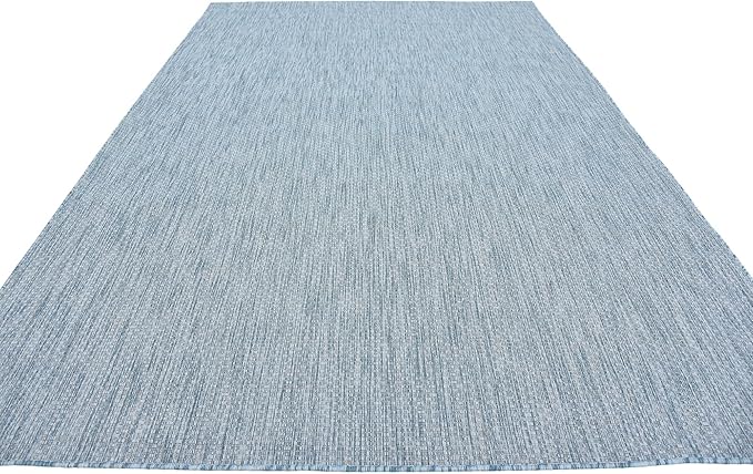 Unique Loom Collection Casual Transitional Solid Heathered Indoor/Outdoor Flatweave Area Rug (7' 1" x 10' Rectangle, Aquamarine/Ivory)