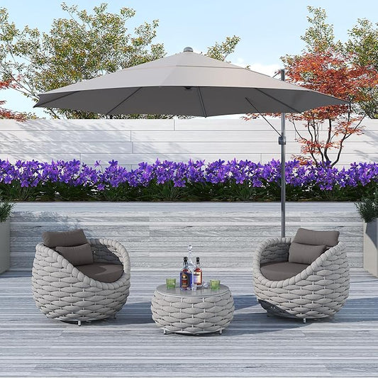 TWT 3 Pieces Aluminum Patio Furniture Set, Modern Outdoor Patio Furniture with Coffee Table, No Assembly Required Outdoor Conversation Set with Dark Grey Cushions for Balcony, Porch, Lawn