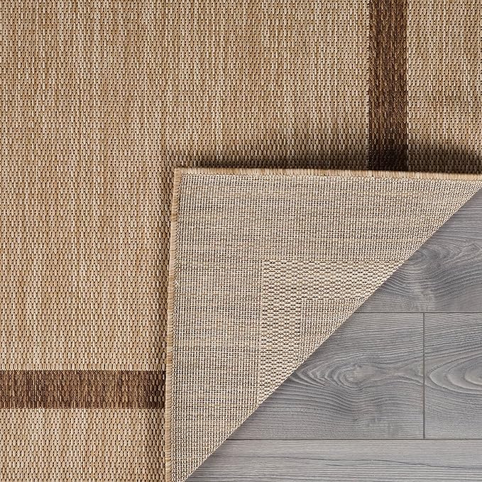 Bordered Outdoor Rug 8x10 Washable Outside Carpet for Indoor Patio Porch Waterproof Easy Cleaning Non Shedding Area Rugs Jute Beige - Nut Brown 8 x 10