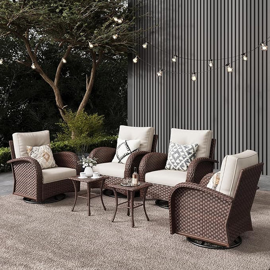 LayinSun 6 Pieces Outdoor Patio Furniture Set, Rattan Wicker Sectional Swivel Rocker Chairs Sets