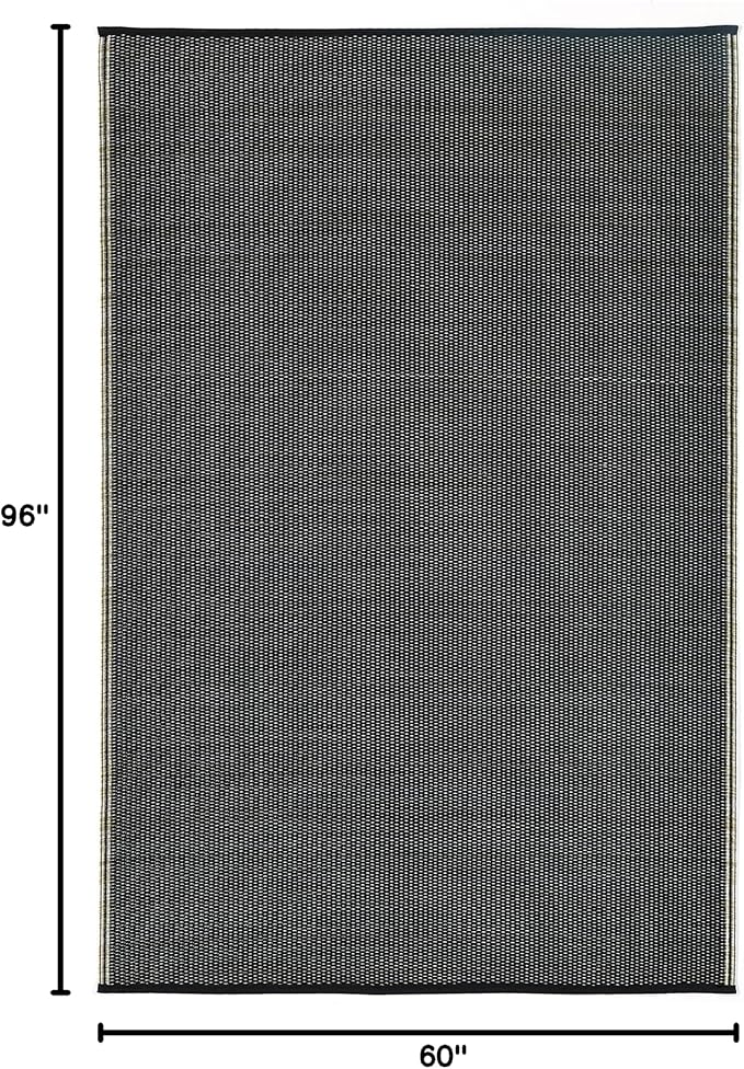 Fab Habitat Outdoor Rug - Waterproof, Fade Resistant, Crease-Free - Premium Recycled Plastic - Neutral Striped - Patio, Porch, Deck, Balcony - Cancun Shadow - Sand & Black - 5 x 8 ft