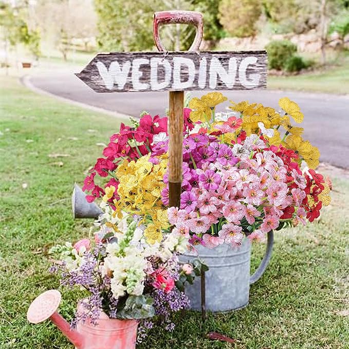 Grever 24 Bundles Artificial Flowers for Outdoor 6 Multicolor UV Resistant Fake Plastic Flowers Faux Plants for Wedding Farmhouse Garden Porch Window Box Indoor Decoration