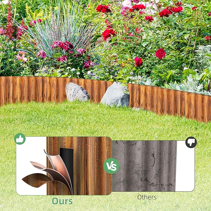 AHEONLAR Corrugated Metal Garden Edging, 5''×25Ft Steel Landscape Edging Border, Flower Bed Edging Borders, Metal Lawn Edging for Landscaping, Garden, Pathway, Lawn, Flower Bed, Garden Fence (Rusty)