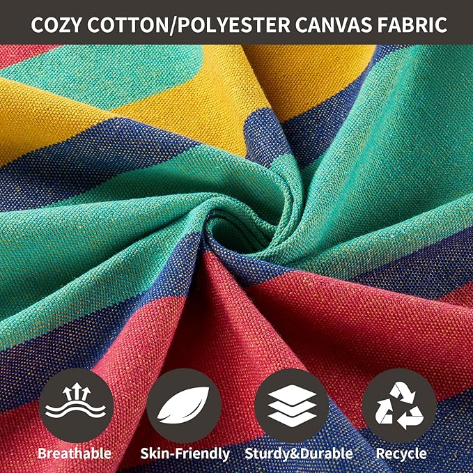 Brazilian Double Hammock with Tree Straps,Extra Large 94x63IN,2 Persons Hammock for Backyard Patio Outdoor and Indoor,450lbs Weight Capacity,Soft Woven Cotton Fabric - Aqua Bule Stripe