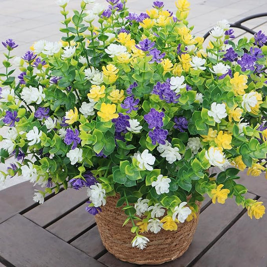 Artificial Flowers for Outdoors, 12 Bundles UV Resistant Realistic Faux Plants for Outside Porch Planter, Spring Summer Home Garden Decoration