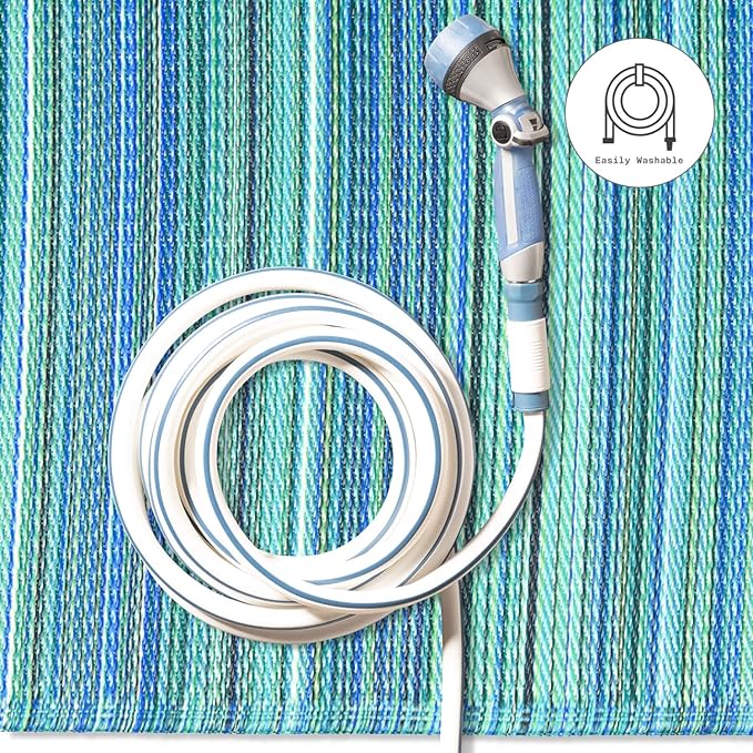 Fab Habitat Outdoor Rug - Waterproof, Fade Resistant, Crease-Free - Premium Recycled Plastic - Striped - Porch, Deck, Balcony, Hallway, Poolside - Cancun - Turquoise & Moss Green - 2.5 x 8 ft Runner