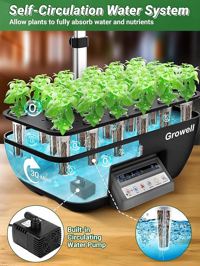 Hydroponics Growing System Kit, 17 Pods Herb Garden with 102 28W Full-Spectrum Grow Lights & 2 Fans, Indoor Garden with Water Pump, 10L Water Tank, Auto Timer, Height Adjustable (Black & Grey)