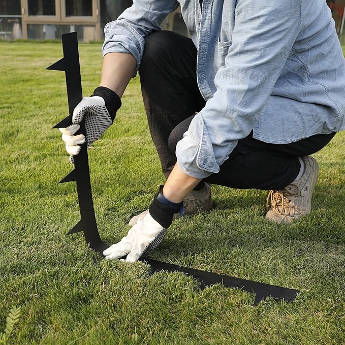 KOL Galvanized Steel Flexible Garden Lawn Edging, 10-Pack Black Metal Landscape Edging Strips - Heavy Duty Hammer-in Border with 11 Clips - 16-Gauge - 40" L x 4.5" H (33FT Total Length)