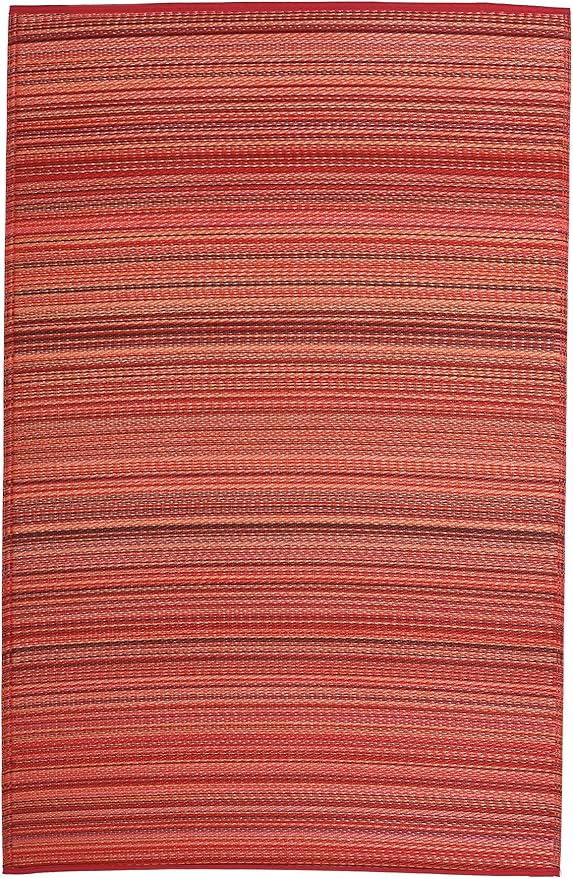 Fab Habitat Outdoor Rug - Waterproof, Fade Resistant, Crease-Free - Premium Recycled Plastic - Striped - Large Patio, Deck, Sunroom, Camping, RV - Cancun - Sunset - 6 x 9 ft