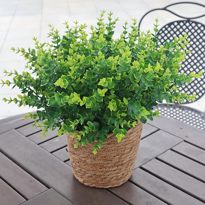 Artificial Flowers for Outdoors, 12 Bundles UV Resistant Realistic Faux Plants for Outside Porch Planter, Spring Summer Home Garden Decoration, Green