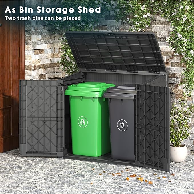 LHBcraft Outdoor Storage Cabinet 36 Cu Ft with Lockable Doors, Portable Horizontal Resin Storage Shed -Easy to Assemble, Waterproof Outdoor Storage Box for Backyards,Patios Black