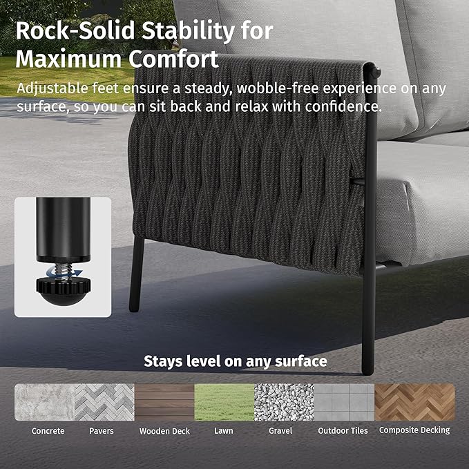 EAST OAK Patio Furniture Set Life Chatter 5-Seat Outdoor Furniture Deep Seating & Two Coffee Tables Waterproof Extra-Thick Cushions Porch, Balcony & Backyard Grey