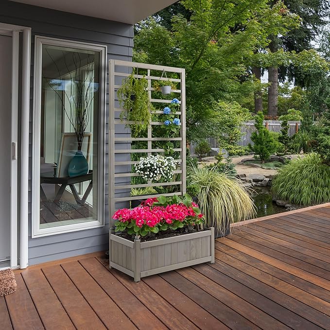Casafield Wooden Climbing Planter Box - Raised Garden Bed with Trellis Plant Stand for Outdoor