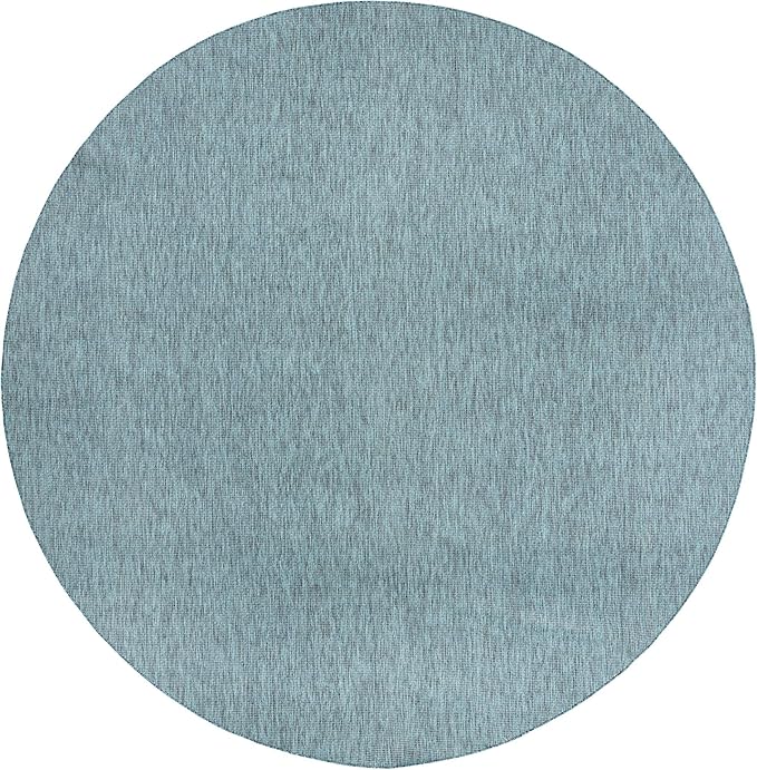 Unique Loom Collection Casual Transitional Solid Heathered Indoor/Outdoor Flatweave Area Rug (13' Round, Teal/Navy Blue)