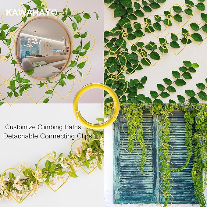 20 Pcs Chain Trellis for Climbing Plants Indoor Outdoor, Plant Trellis, Garden Plant Wall Trellis, Vine Support Houseplant Accessories for Monstera, Pothos, Ivy, Climbing Plants (Gold Heart)