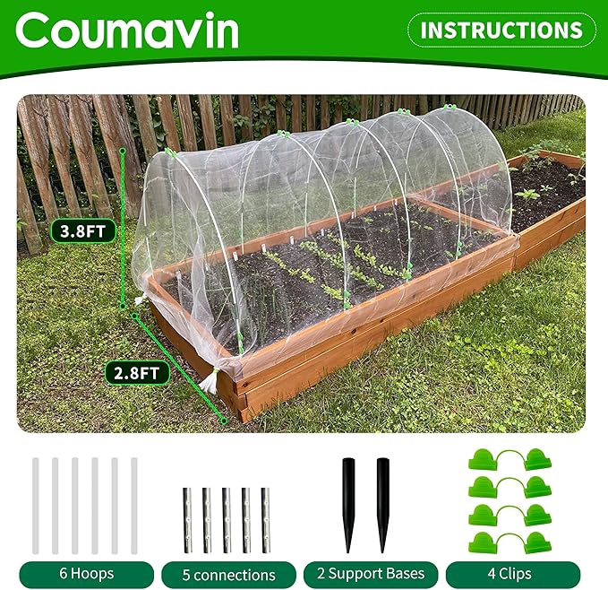 72 PCS Greenhouse Hoops for DIY Grow Tunnel Set, Garden Hoops for Raised Beds Row Cover, Flexible Fiberglass Plant Hoop Frame Support DIY Hoops Kit Garden Stakes for Outdoor, White