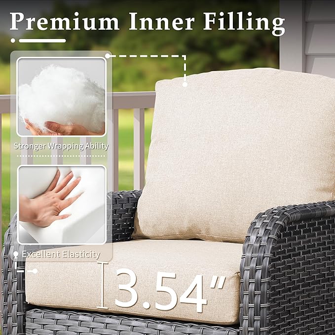 6-Piece Wicker Patio Furniture Set, All-Weather Rattan Conversation Bistro Loveseat Chair and Table Set for Backyard, Balcony and Deck with Soft Cushions and Metal Table(Beige)