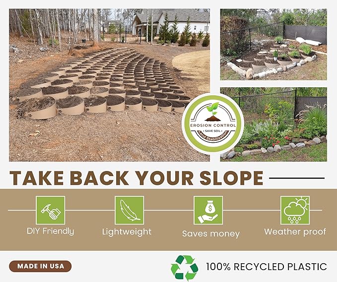Dirt Locker Erosion Control Hillside Planters, 25-Pack-Brown—DIY-Raised Garden Bed Terracing Kit for Mild Slopes, 10°-24°-Geogrid Water Retention Planting Stabilizer-Retaining Wall Compatible