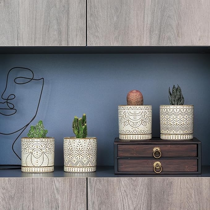 Gepege 4 Inch Small Indoor Succulent Ceramic Planter Pot with Drainage Holes and Saucers for Plants, Birthday for Women Mom