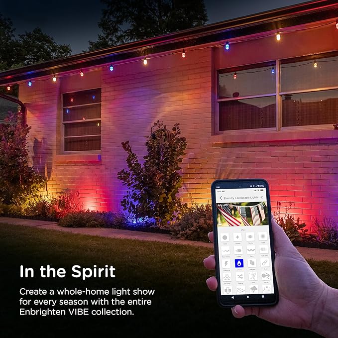 Enbrighten Vibe Eternity Landscape Lights, 33ft, 8 RGBWIC LEDs, Weatherproof, Perfect for Garden, Pathway, and Home Exterior Lighting, Smart App Control, Compatible with Alexa, Google Home, 83789