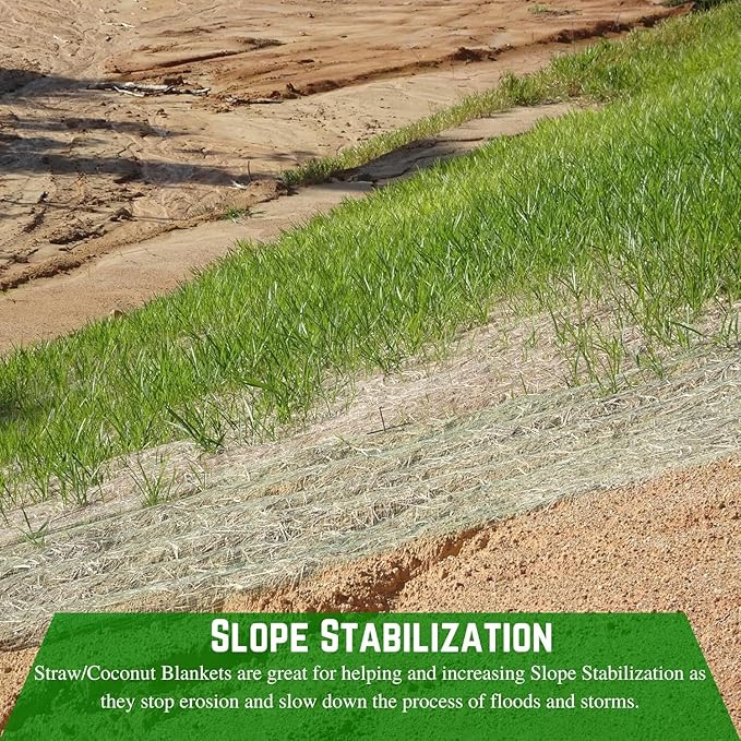 Farm Plastic Supply - 100% Biodegradable Erosion Control Blanket - Straw/Coconut Straw Garden and Landscape Cover, Straw Blanket, Erosion Control (5' x 112.5')