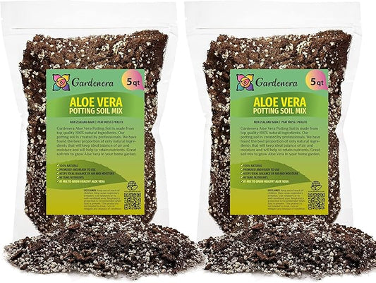 GARDENERA Premium Aloe Vera Potting Soil Mix - 10 Quart - (2 Bags of 5QT)