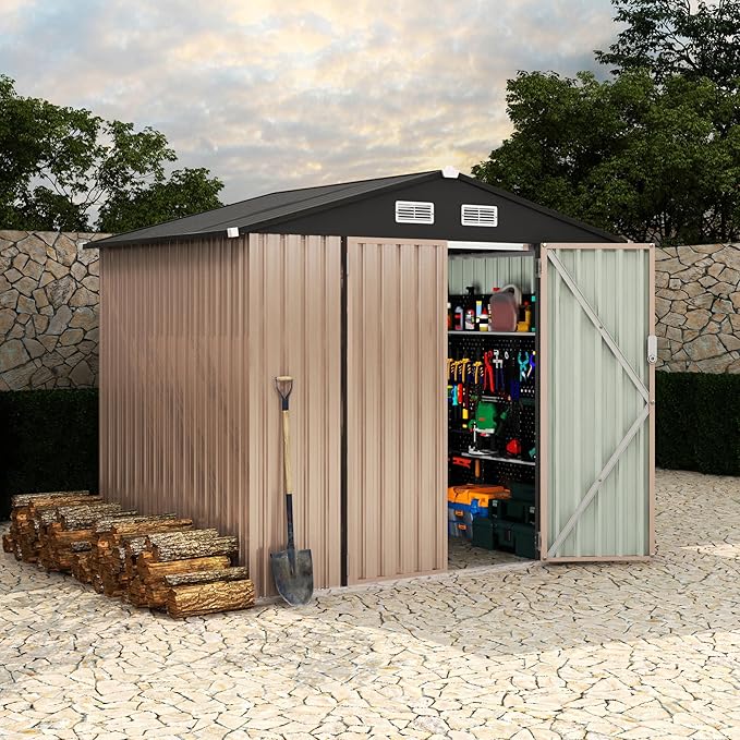 6x8 FT Metal Storage Sheds Outdoor, Metal Tool Shed with Lockable Door, Metal Yard Sheds Metal Garden Shed Kit, Metal Utility Sheds Buildings with Air Vent for Backyard Garden Patio Lawn