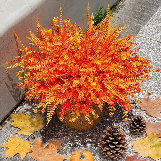Ivydale Artificial Fake Fall Mums Flowers Plants for Outdoor Outside, 12 Bundles Faux Autumn Orange Daisy Plastic Greenery Realistic UV Resistant for Front Door Porch Patio Balcony Garden Yard Decor