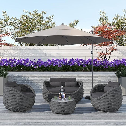 TWT Patio Furniture Sofa Set 4 Pieces Aluminum Outdoor Furniture w/27.8in Coffee Table,Patio Conversation Set with Hand Woven Textilene Rope for Backyard Garden Poolside,Dark Gray