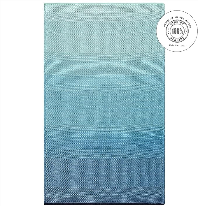 Fab Habitat Outdoor Rug - Waterproof, Fade Resistant, Crease-Free - Premium Recycled Plastic - Ombre - Porch, Deck, Balcony, Mudroom, Laundry Room, Patio - Big Sur - Teal - 3 x 5 ft