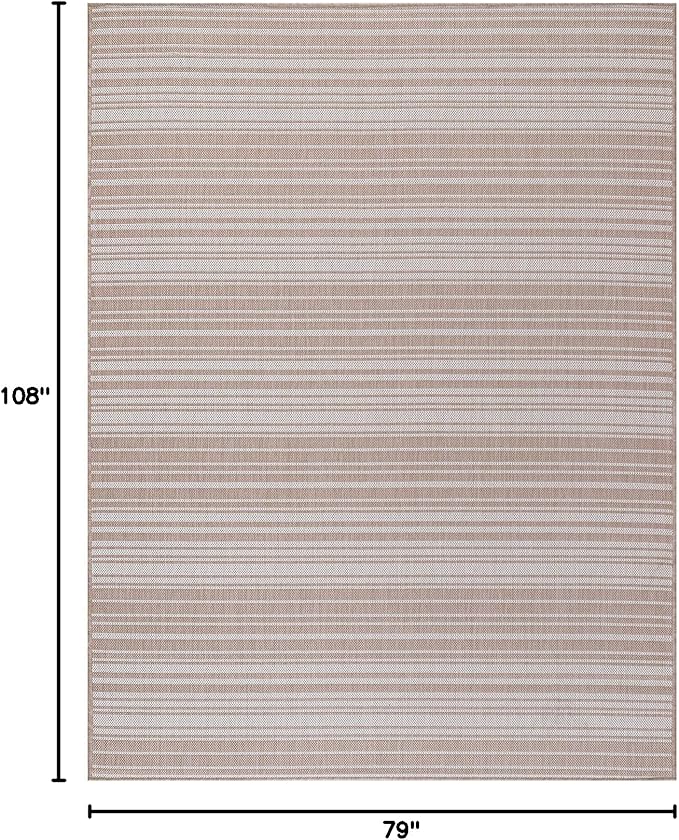 Stripe Outdoor Rug 6x9 Washable Outside Carpet for Indoor Patio Porch Waterproof Easy Cleaning Non Shedding Area Rugs Beige 6 x 9