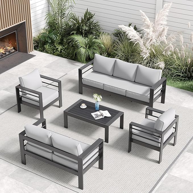 Aluminum Patio Furniture Set, 8 Piece Metal Outdoor Furniture Set, Patio Set with Waterproof Covers for Backyard Garden