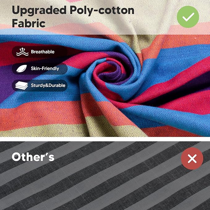 SUNCREAT Outdoor Double Hammock, Portable Tree Colorful Hammock, Colorful Stripes