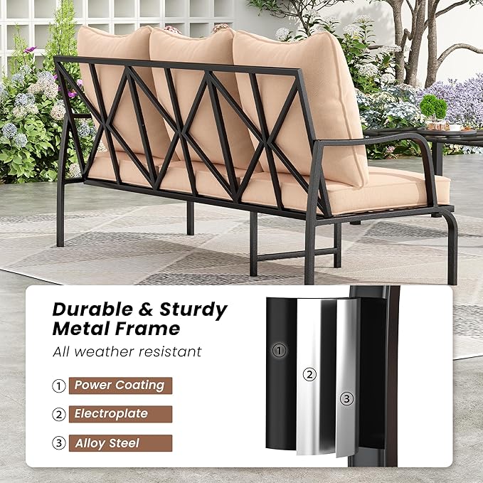 Soohow Outdoor Patio Furniture Set, 5 Piece Patio Furniture Set, 2 x Swivel Chair, 1 x 3-Seats Sofa, 1 x 2-Seats Sofa, and 1 x Coffee Table, Metal Conversation Set for Porch, Balcony, and Backyard