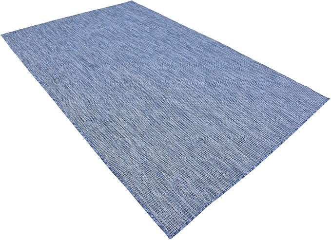 Unique Loom Collection Casual Transitional Solid Heathered Indoor/Outdoor Flatweave Area Rug (5' 3" x 8' Rectangle, Blue/Navy Blue)