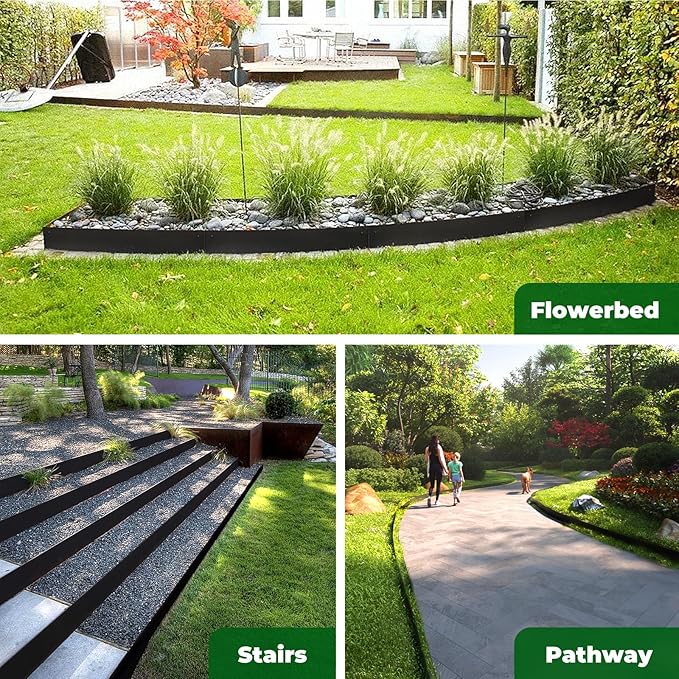 Steel Garden Edging with Top Bending Protection Metal Lanscape Edging Steel Lawn Edging 40 inch Strips, 6 inch Depth 180 Degree Bend for Garden,Lawn,Backyard, 6 Pack (6 inch-180 Degree Bend, Black)