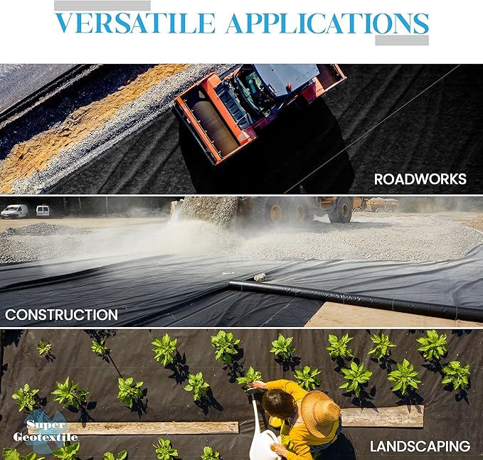Woven Geotextile Fabric for Driveway and Road Stabilization, Construction Underlayment, Erosion Control, Commercial Grade 50 Year for Gravel Roads and Pavers (20x60) Ships Folded