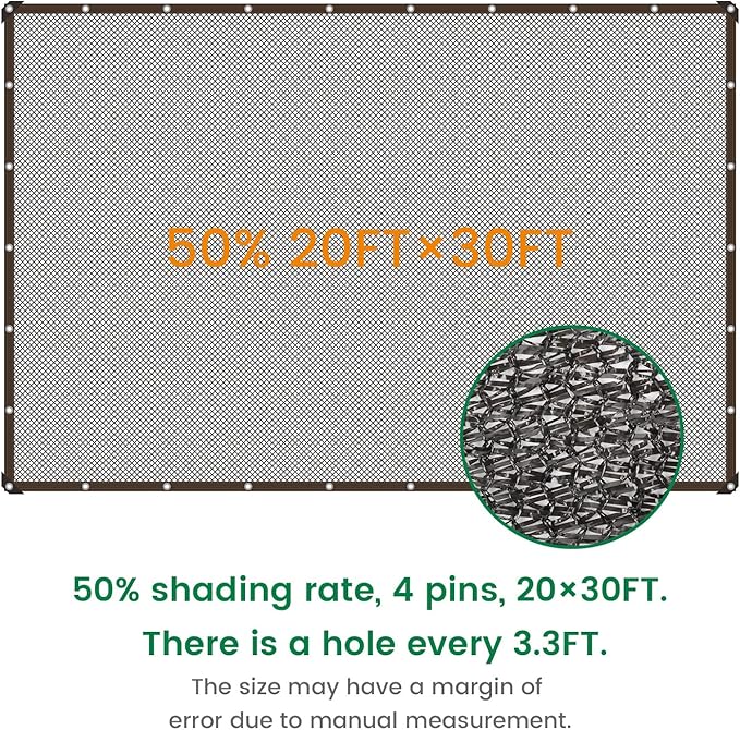 50% 20 X 30 FT Black Shade Cloth, Outdoor Woven Sun Shade with Grommets, Durable Breathable Netting Shading Antifreezing for Patio, Garden, DIY Home, Plants Cover, Greenhouse, Dog Kennel
