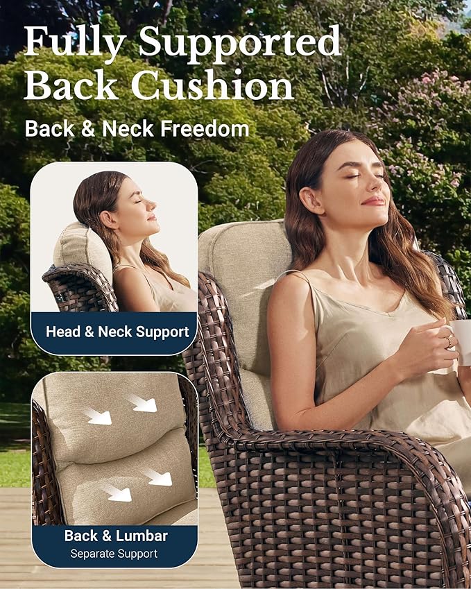 HILLGA Luxury Patio Furniture Set with 6-Inch Thick Cushions, High Back Outdoor Swivel Rocker Chairs and Patio Couch, 13-Piece All Weather Conversation Set for Porch Deck Pool Yard, Beige (V3)