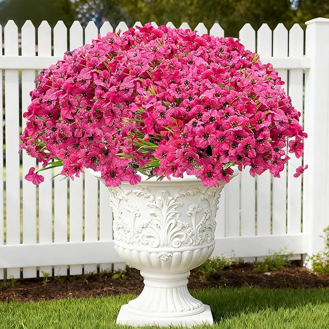 16pcs Outdoor Artificial Flowers UV Resistant Fake Flowers Bulk Artificial Flowers for Decoration Faux Silk Flowers for Garden Porch Window Box Hanging Planter Decorating