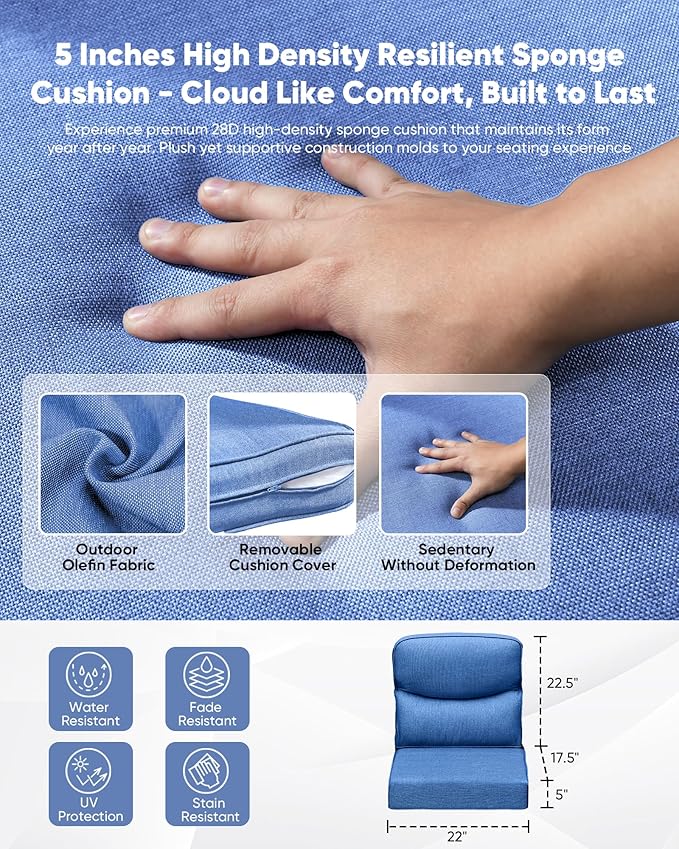 HUMMUH 6-Piece Outdoor Wicker Patio Furniture Set with Swivel Glider Chairs, 3-Seat Sofa & Ottomans 5” Olefin Cushions Ergonomic Neck-Lumbar Backrest All-Weather Rattan for Garden, Deck, Porch